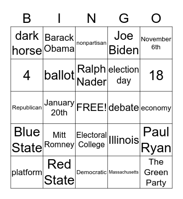 Election 2012! Bingo Card