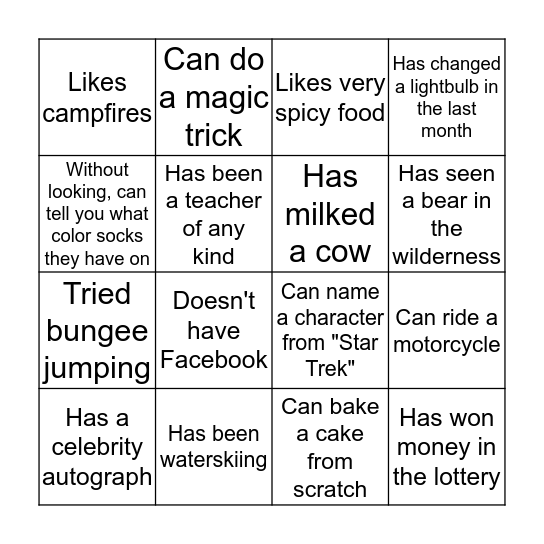 People Bingo Card