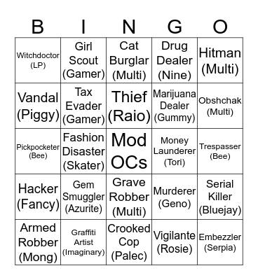 Crime Time Bingo Card