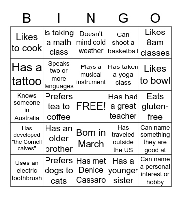 COMMONALITIES Bingo Card