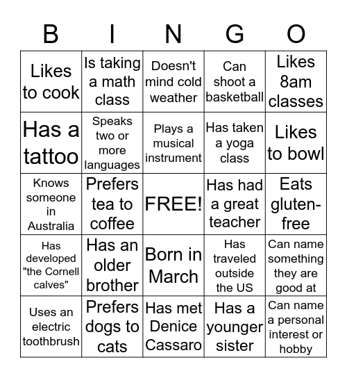 COMMONALITIES Bingo Card