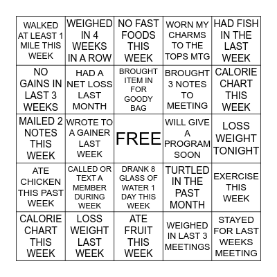 TOPS BINGO Card