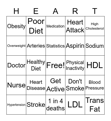 Heart Health Bingo Card