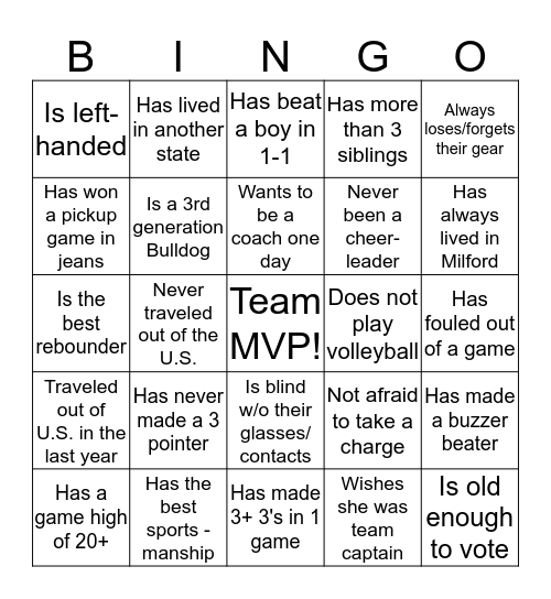 Lady Bulldog BINGO Card