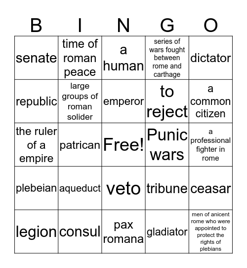 Ancient Rome  Bingo Card