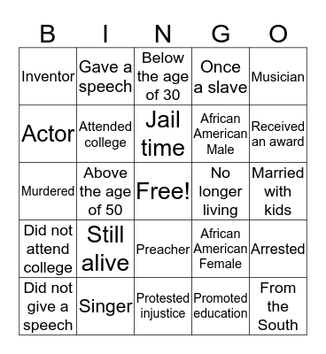 Living Wax Museum BINGO Card