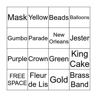 Mardi Gras Bingo! Bingo Card