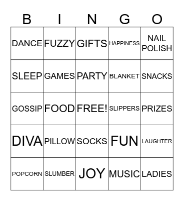 DIVAS PAJAMA JAM GNO 2014 Bingo Card