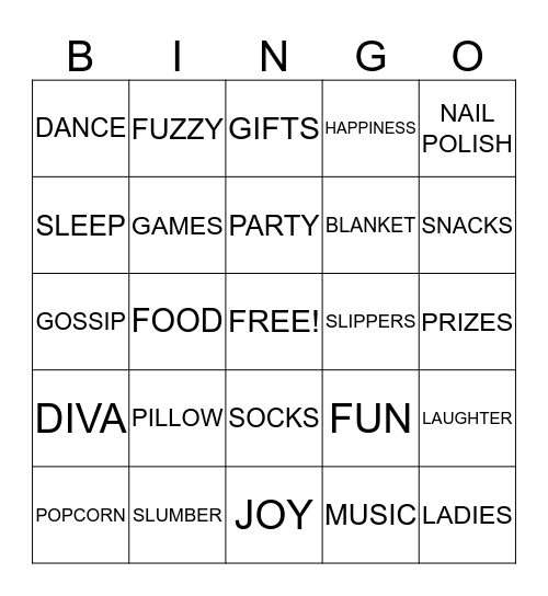 DIVAS PAJAMA JAM GNO 2014 Bingo Card
