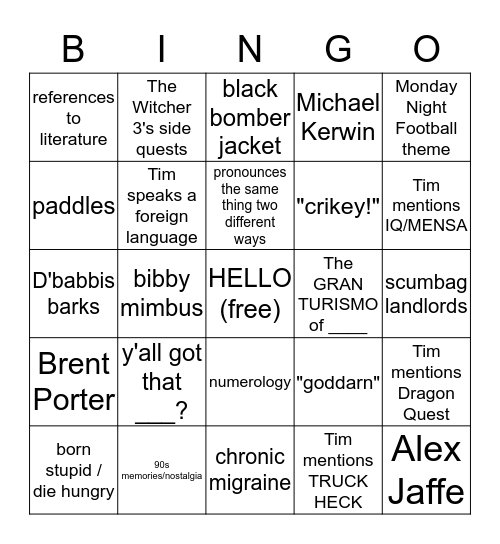 (unofficial) Daddy's Bingo Card