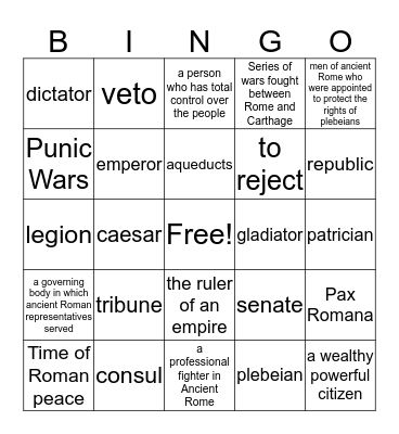 Ancient Rome Bingo Card