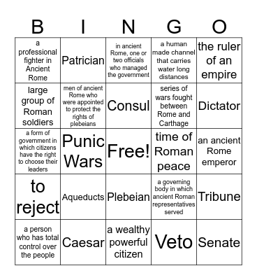 Ancient Rome Bingo Card