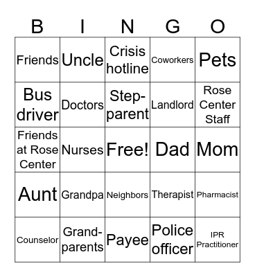Natural & Professional Supports Bingo Card