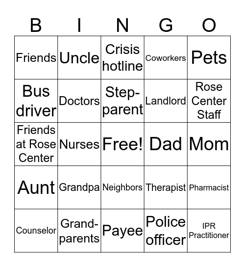 Natural & Professional Supports Bingo Card