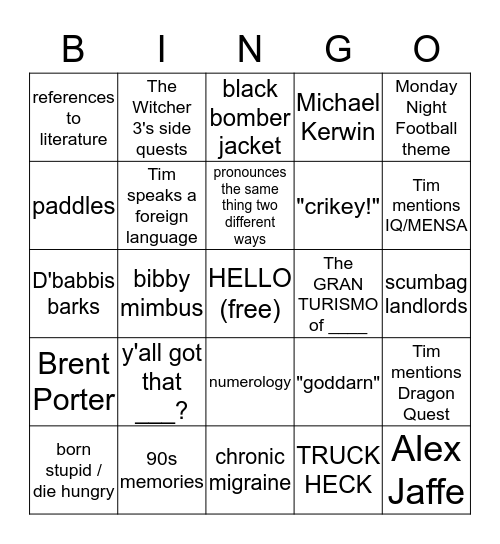 (unofficial) Daddy's Bingo Card