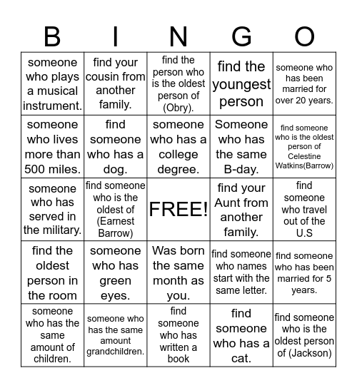 Untitled Bingo Card