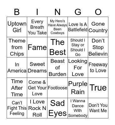 Lisa's 80s-4 Bingo Card