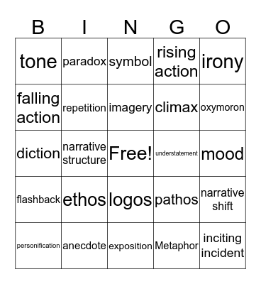 Figurative Language Bingo Card