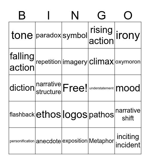 Figurative Language Bingo Card