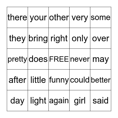 High - Frequency Words Bingo Card
