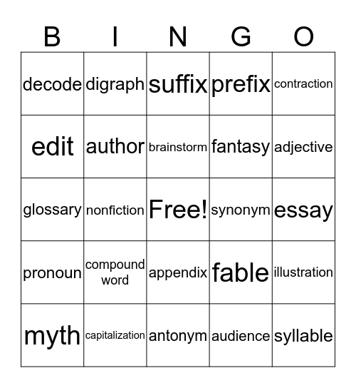 5th Grade - Vocab bingo Card