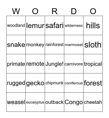 Jungle Bingo Card