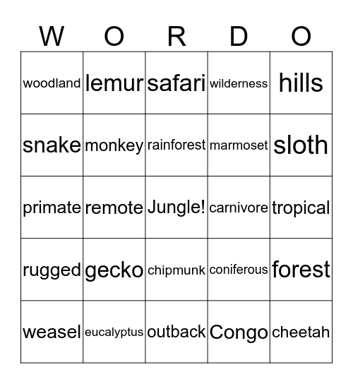 Jungle Bingo Card