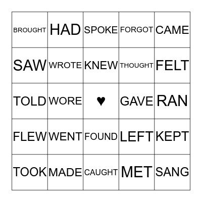 Irregular verbs BINGO Card