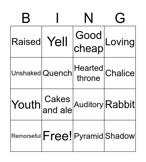 Shakespeare Bingo Card