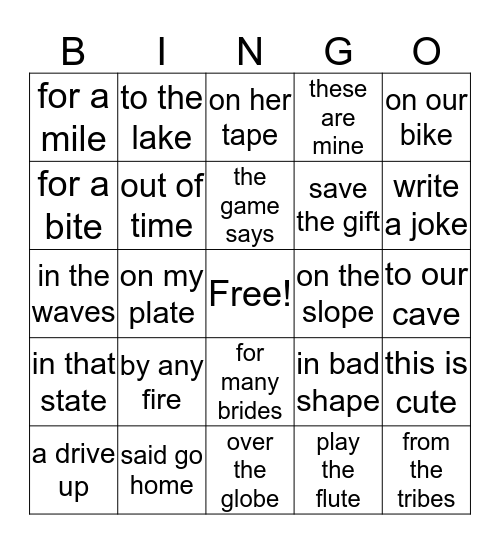 Long vowel phrases Bingo Card