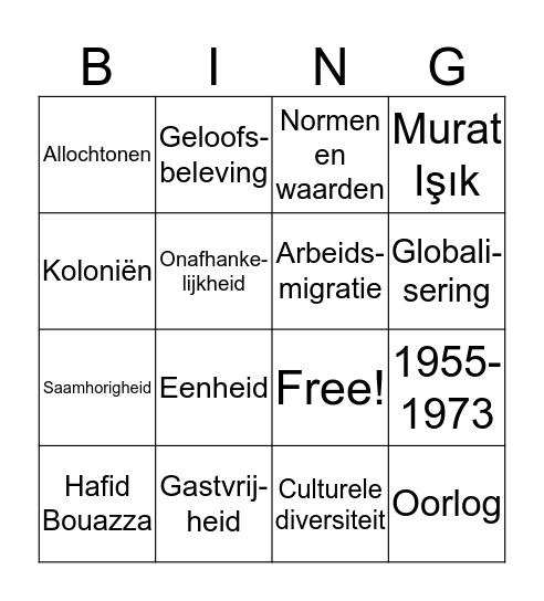 Multiculturele samenleving Bingo! Bingo Card