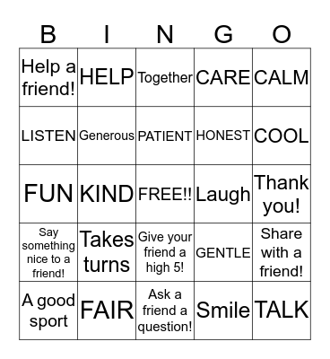 FRIENDSHIP Bingo Card