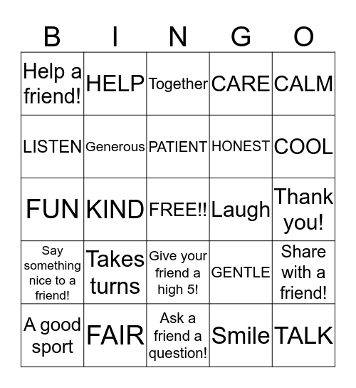 FRIENDSHIP Bingo Card