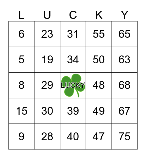 Pot of Gold BINGO Card