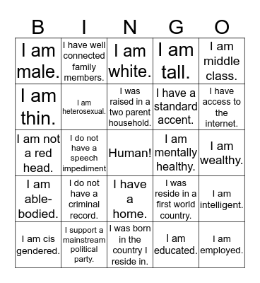 Privilege Bingo Card