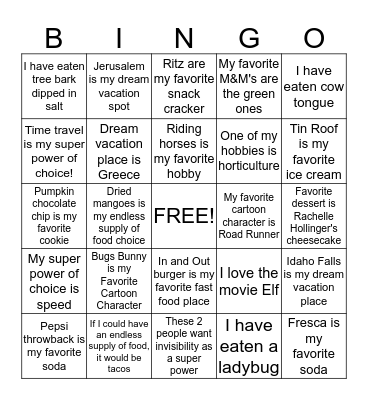 Who am I? Bingo Card