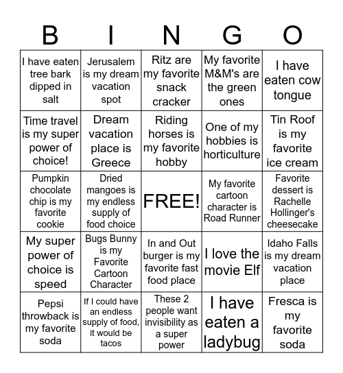 Who am I? Bingo Card