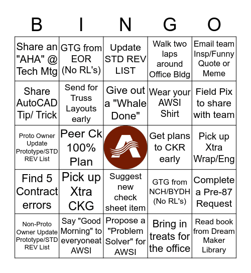 AWSI Bingo Card