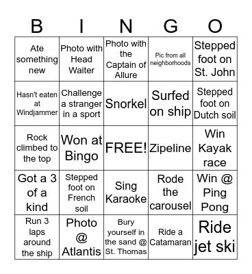 Greco Family Vacation Bingo Card