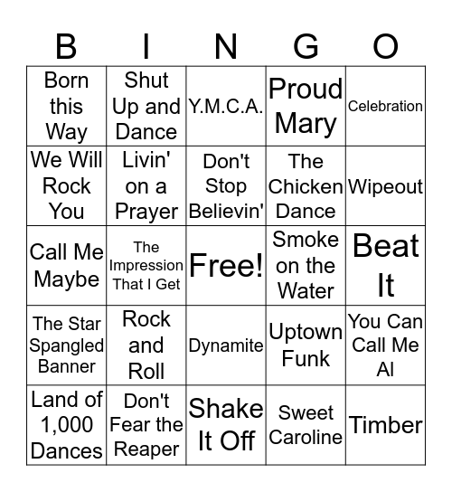 Pep Band Bingo Card
