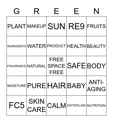 Arbonne All About Being Green Bingo!  Bingo Card