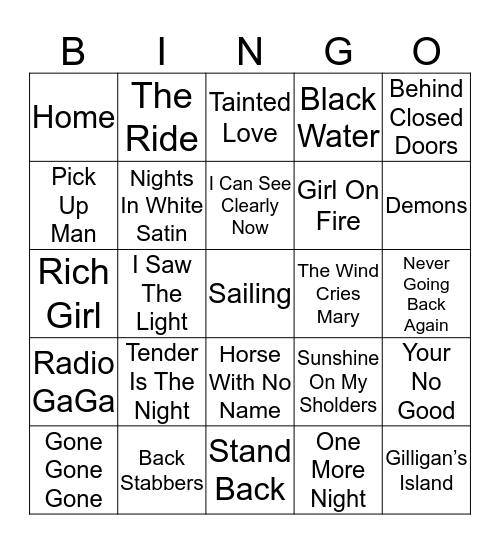 Music Bingo 21-9 Bingo Card