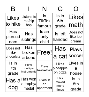 Guess Who- Orchestra Bingo Card