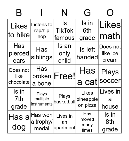 Guess Who- Orchestra Bingo Card
