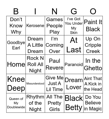 Music Bingo 20-12 Bingo Card