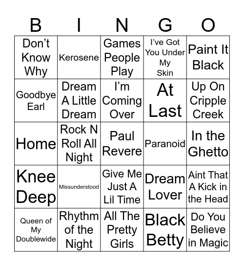 Music Bingo 20-12 Bingo Card