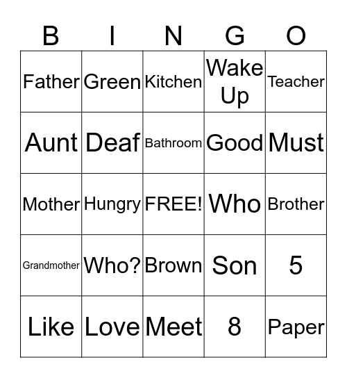 ASL BINGO Card