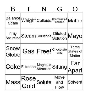 Matter and Mixtures Bingo Card