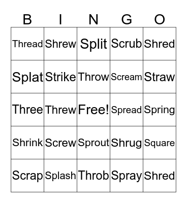 Three letter Blends Bingo Card