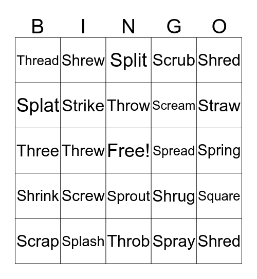 Three letter Blends Bingo Card